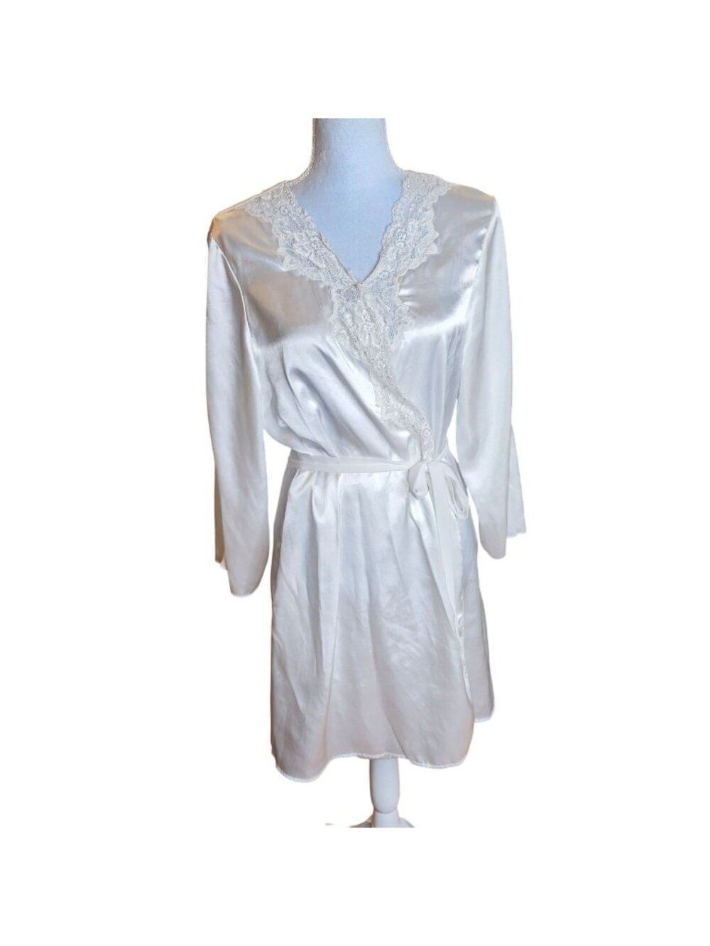 Oscar de la Renta Y2K Pink Label Ivory Satin Kimono Wrap Robe Bridal XL